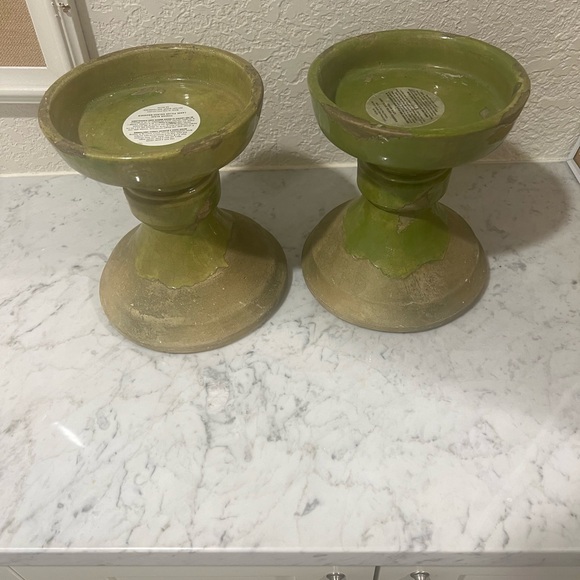 Pair of Pottery Barn Tuscan Pillar Candle Holders - Picture 2 of 2